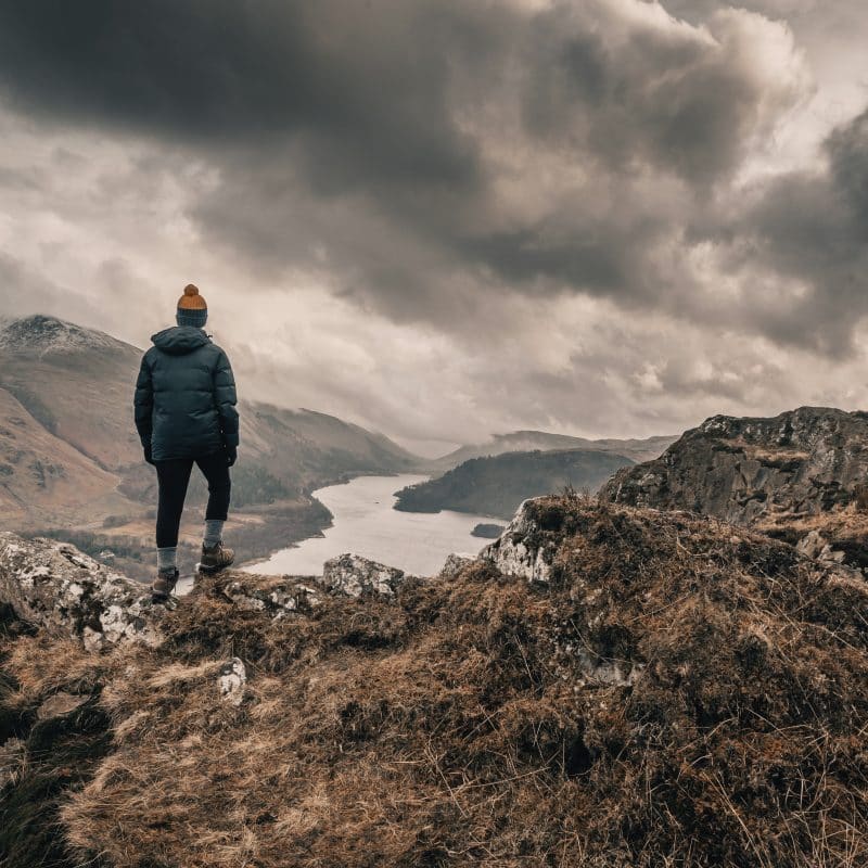 A dramatic viewpoint overlooking Thirlmere Reservoir in the Lake District.